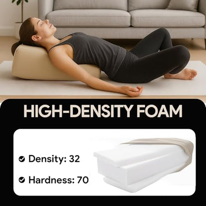 Rectangular Yoga Bolster Pillow for Meditation, Yoga & Back Support – Soft Meditation Cushion with Removable Hand Wash Cotton Cover & Carry Handle (beige) - color: Beige