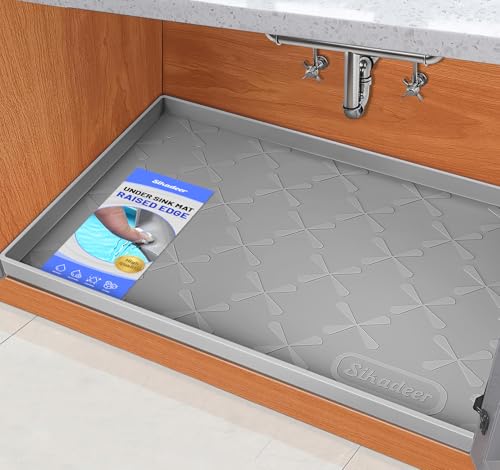 SIKADEER Waterproof Under Sink Mat 31" x 19" Silicone Mat Cabinet Protector - color: Gray, size: 31"W x 19"L