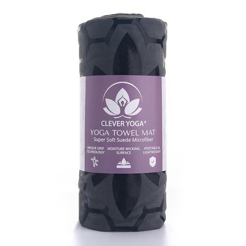 Clever Yoga Hot Yoga Mat Towel – Non-Slip Grip for Hot Yoga, Sweat Absorbent, Honeycomb Silicone Grip, Stays Flat – Ideal for Pilates, Travel, Washable & Lightweight - Gray - color: Gray
