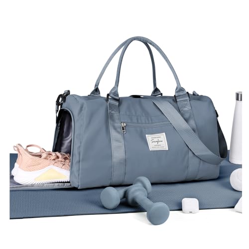 Gym Bags Womens Mens with Shoes Compartment and Wet Pocket Travel Duffel Bag for Women for Plane Sport Gym Tote Bags Swimming Yoga Waterproof Weekend Overnight Carry on Bag Hospital Holdalls - color: A8-Grey Blue