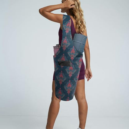 Yoga Mat Bag Yoga Tote Bag with Large Pocket and Zipper Pocket Yoga Mat Bag Carrier Fit Most Size Mats and All You Stuff - color: dark cyan