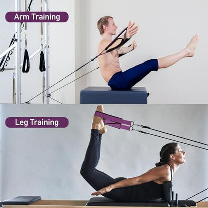 TOBWOLF 2PCS Pilates Straps for Reformer, Double Loop D Ring Foot Hand - color: Purple