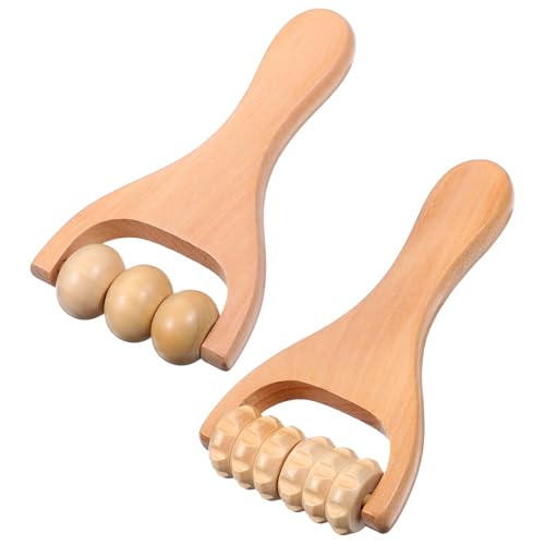2Pcs Wooden Massage Roller Handheld Bead Massage Tool for Legs Body Feet Muscle Roller Stick