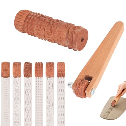 6 Pcs 3D Printed Clay Texture Rollers Clay Roller with Handle for Painting 6 Patterns Texture for Modeling Glaze Design Handle Pottery Tools Set for Artists Ceramics Art Creation Ceramic Modeling DIY
