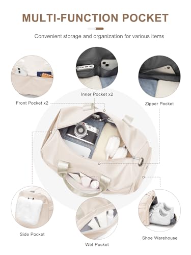 Gym Bag for Women with Shoe Compartment, Sport Travel Duffel Bag for Men - color: Beige
