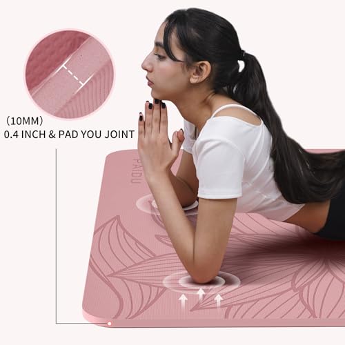 PAIDU Large Yoga Mat 72"x36"x10mm Non-Slip Exercise Mat for Home Gym Studio - color: Pink