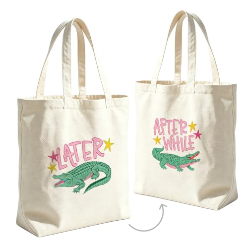 VICBOU Gator Goose Chicken Canvas Tote Bag for Women Girls, Cute Shoulder Bag with Pocket for Beach Shopping Work - color: Alligator01