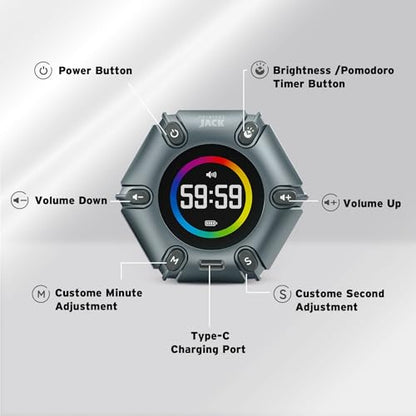 FILP Pomodoro Timer with Silent & Alarm, Visual Timer, 3/5/10/25/30/60min - color: Iron Gray