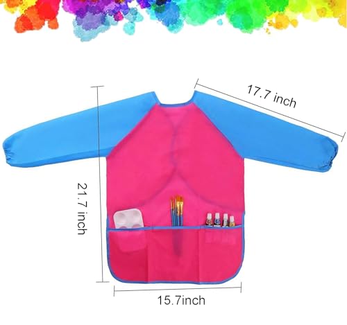 2 Pack Kids Art Smock Waterproof with Long Sleeve and 3 Roomy Pockets Artist Children Aprons for Toddlers Age 3-8 Painting Crafts(Rose Red0 - color: 2 Pack Rose Red