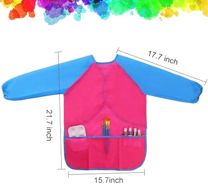 2 Pack Kids Art Smock Waterproof with Long Sleeve and 3 Roomy Pockets Artist Children Aprons for Toddlers Age 3-8 Painting Crafts(Rose Red0 - color: 2 Pack Rose Red