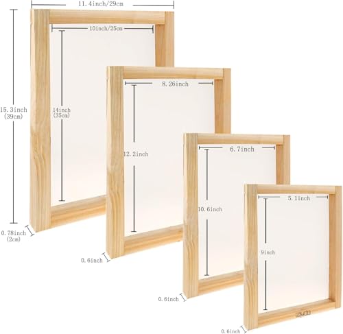 31 Pieces Screen Printing Starter kit Include 4 Different Size | Wood Silk Screen Printing Frame with 110 Mesh, Squeegees, Inkjet Transparency Film, Ink Knife, Gloves and Mask Tape - style: 31pcs