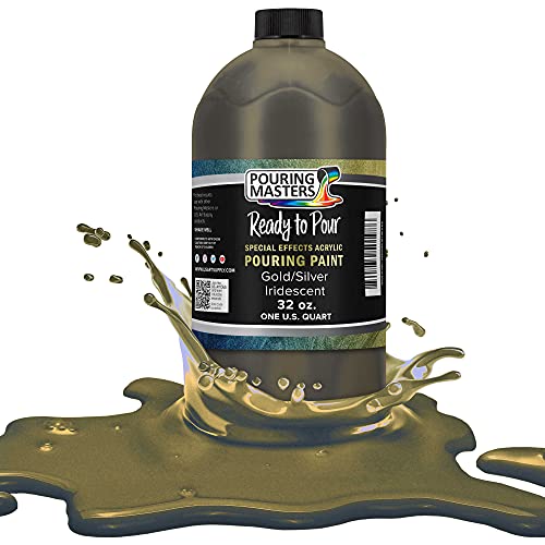 Pouring Masters Gold/Silver Iridescent Special Effectsr Acrylic Pouring Paint - Premium 32-Ounce Pre-Mixed Fluid Acrylic Paint - Fluid Art Supplies for Canvas, Wood, Paper, Tile & Rocks - color: Gold/Silver, size: 32 Fl Oz (Pack of 1)