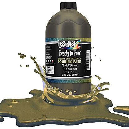 Pouring Masters Gold/Silver Iridescent Special Effectsr Acrylic Pouring Paint - Premium 32-Ounce Pre-Mixed Fluid Acrylic Paint - Fluid Art Supplies for Canvas, Wood, Paper, Tile & Rocks - color: Gold/Silver, size: 32 Fl Oz (Pack of 1)