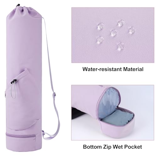 sportsnew Yoga Mat Bag with Water Bottle Pocket & Wet Pocket for Women - color: Purple, size: Medium
