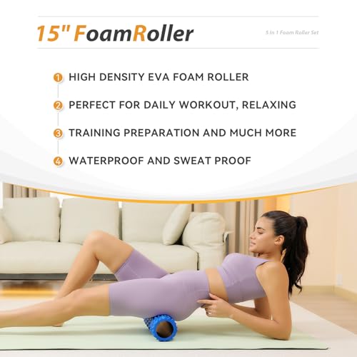 SUBCULTUREPICK 5 in 1 Foam Roller Set High Density Deep Tissue Massager | Trigger Point Massage Roller for Muscle Massage, Massage Ball, Resistance Band for Whole Body Physical Therapy Pure Blue - color: Pure Blue
