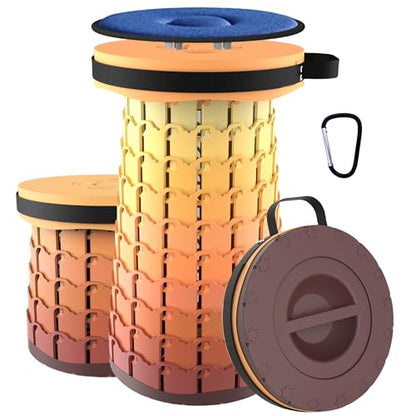 ALEVMOOM Upgraded XXL 19.7" Collapsible Stool with Cushion, Heavy Duty Portable Folding Stool Max Load 1000 lbs, Retractable Telescoping Foldable Seat Chair for Camping Fishing Travel - color: Gradual Fire