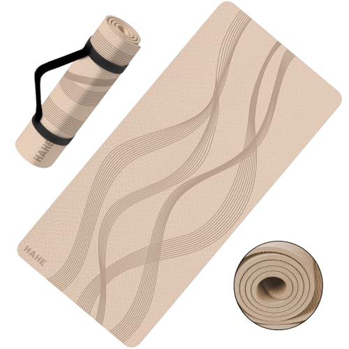 Yoga Mat High Density Exercise Mat, 76"x32"x0.27"Thick Wide & Large Yoga Mat for Women Men, Professional POE Workout Mat for Yoga, Pilates, Fitness & Stretching - color: Beige