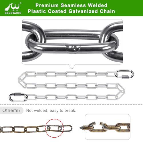 SELEWARE 2Pcs 20" Hanging Swing Chain White Plastic Coated Hanging Chains | 1000LB Capacity Porch Swing Chain with 4 Carabiners, Hammock Hardware Kit for Hanging Chair, Punching Bag, Indoor Outdoor Gym - color: White, size: 20" (2 Pcs)