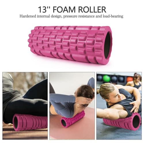 5 in 1 Foam Roller Set High Density Patented Foam Roller for Exercise | Foam Roller Massage Stick, Massage Ball, Resistance Band for Deep Muscle Massage Pilates Yoga Trigger Point Release Pink - color: Rose Red