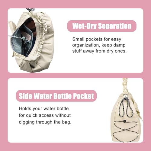 WOLT Gym Bag For Women, Yoga Mat Bag with Shoes Compartment, Wet Pocket and Water Bottle Pocket - color: Beige