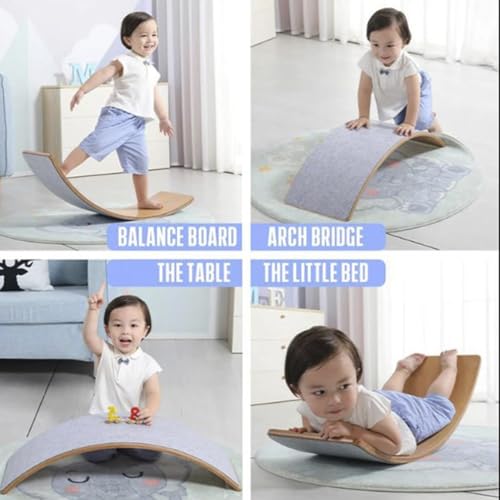 Wooden Wobble Balance Board Gentle Monster 35 Inch Rocker Board trainer, Yoga Curvy Board for Office & Classroom Adult (LIHG BLUE)