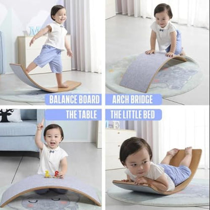 Wooden Wobble Balance Board Gentle Monster 35 Inch Rocker Board trainer, Yoga Curvy Board for Office & Classroom Adult (LIHG BLUE)