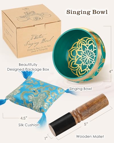 Hihealer Singing Bowl, Authentic Tibetan Sound Bowl for Yoga - color: Blue(Lotus)