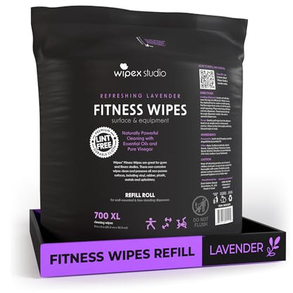 Wipex Gym Wipes Refill, 700 Count, Large 8"x12" Fitness Equipment Wipes with Cleaning Vinegar and Refreshing Lavender Essential Oil for Yoga Mat Cleaner, Fits Dispensers, 700 Count (Pack of 1) - size: 700 Count (Pack of 1)