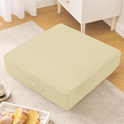 Wellsin Solid Square Floor Pillows for Adults Kids - Large Meditation Floor Pillow Seating Cushion with Thick Foam & Washable Velvet Cover, 1 Pack, 22x22x5 Inch, Beige - color: Beige, size: 1 Pack (22"x22")