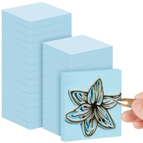 Frienda 24 Pcs 2" x 2" Rubber Carving Blocks Linoleum Blocks for Printmaking, Stamp Making, DIY Crafting, Scrapbook, Painting, Soft and Easy to Carve (Light Blue) - color: Light Blue