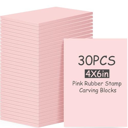Frienda 30 Pcs 4" x 6" Rubber Linoleum Block for Printmaking,Pink - color: Pink