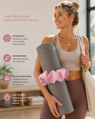 Yoga Mat Scrunchie - Elastic Mat Holder, Fits Standard Yoga Mats - color: PINK