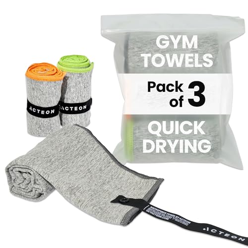 Acteon Microfiber Quick Dry Gym Towel, Silver ION Odor-Free Mega Absorbent Fiber Fast Drying Men Women Workout Gear for Body Sweat, Camping, Working Out Travel Towels – 3 Pack, 30x16, Heather Grey - color: Heather Grey, size: Pack of 3