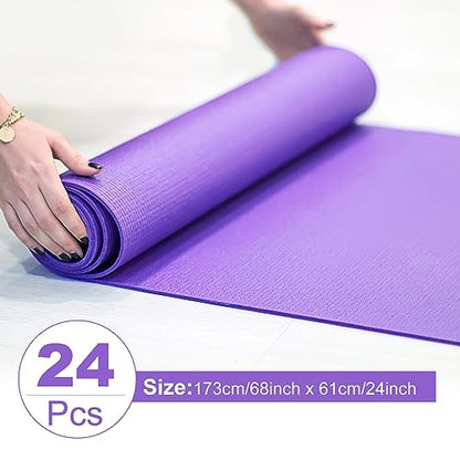 Funtery 3 mm Thin Yoga Mats Bulk, 68 x 24 Inches Lightweight PVC Exercise Mats Non Slip Workout Fitness Pads for Yoga Pilates Stretching Classes Gym Home Studio - color: Purple