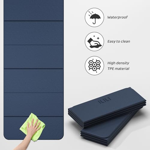 ILILI Foldable Yoga Mat 71 * 24 * 0.3 Inch - color: Dark Blue