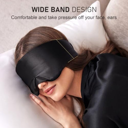 LitBear Silk Sleep Mask for Side Sleeper, Eye Mask Sleeping for Women Men | 100% 22 Momme Pure Mulberry Silk, Face-Hugging Padded Eye Cover for Sleeping with Adjustable Band, Black - color: Black