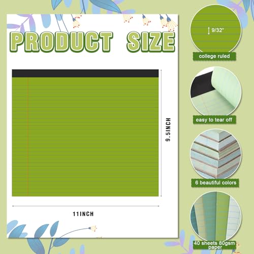 6 Pcs 11" x 9.5" Legal Pads College Ruled Notepad Landscape Notebook Horizontal Lined Notebook 80 Gsm Assorted Colors Paper Pastel Writing Pads for School Office, 40 Sheet (Gradient Green) - color: Gradient Green