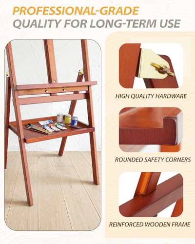 Painting Easel Stand with Storage Tray, 57"-72" Height Adjustable Art Easel | Non-foldable beech wood easel, H-frame artist easel stand for painting, Wooden floor easel holds canvas up to 36" - color: Walnut