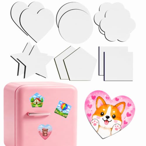 12 Pack Paintable Magnetic Canvas Boards, 3 Inch DIY Fridge Magnets | 6 paint-ready shapes, 2 each, for classroom crafts, fridge decor, party favors and handmade gifts - style: 6 Shapes-12pcs