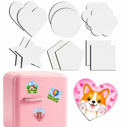 12 Pack Paintable Magnetic Canvas Boards, 3 Inch DIY Fridge Magnets | 6 paint-ready shapes, 2 each, for classroom crafts, fridge decor, party favors and handmade gifts - style: 6 Shapes-12pcs