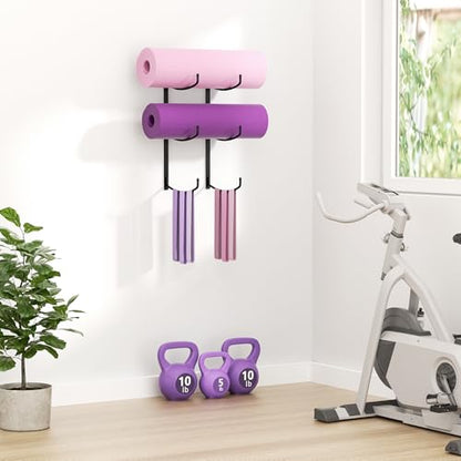 Yoga Mat Holder Wall Mount, 3-Tier Yoga Mat Storage Rack for Gym, Black - color: Black
