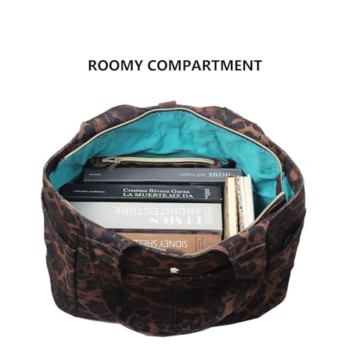 ESVAN Yoga Tote Bag Mat bag Women Shoulder Bags Carryall Tote for Travel Office Workout Gym Nurse Beach - color: Canvas Brown Leopard Print