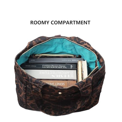 ESVAN Yoga Tote Bag Mat bag Women Shoulder Bags Carryall Tote for Travel Office Workout Gym Nurse Beach - color: Canvas Brown Leopard Print