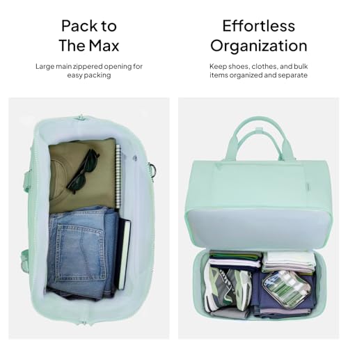 Travel Duffle Bag for Women, 40L Weekender Bags Airline Approved Carry On with Shoe Compartment & Waterproof Wet Pocket, Durable Nylon Weekender Overnight Bag for Travel, Gym, Business Trip, Green - color: Green