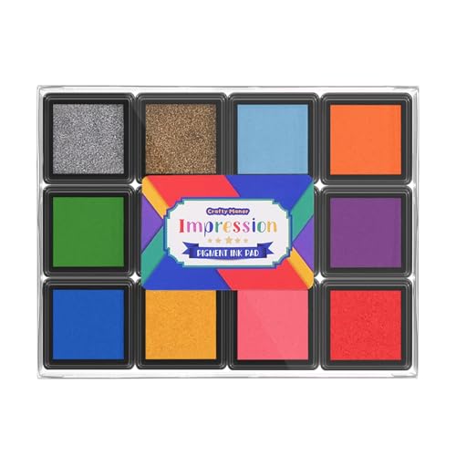 CraftyManor Mini 12 Color Pigment Ink Pads for Stamps, Fingerprint Ink Pad, Stamp Pad for Scrapbook Paper & Stamps for Clothing Stamp & Letter Stamps, Archival - color: 12 Color