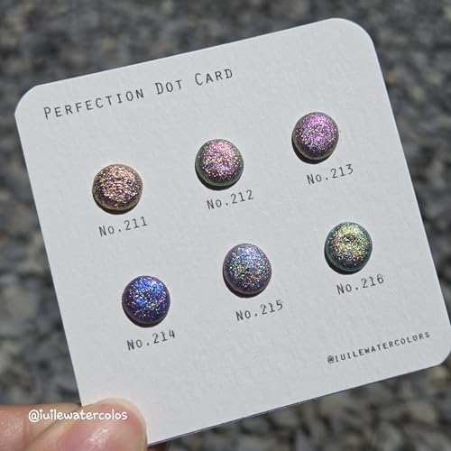 IUILE Handmade Watercolor Paints - Perfection Dot Card (6 colors). Color Shift, Metallic, Shiny, Shimmer - color: Perfection Dot