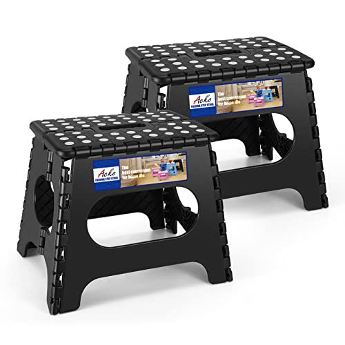ACKO Folding Step Stools 11 Inch, 2 Pack, 300 lbs, Black | Lightweight Collapsible Stools for Adults and Kids with Handles, Non-Slip, for Kitchen, Bathroom, Bedroom and Closet - color: Black, size: 11 Inch-2 Pack