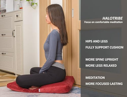 Meditation Cushion,Velvet Meditation Pillow and Zabuton 2-in-1 Portable Design(50 * 70CM). (Burgundy, Service H：9cm) - color: Burgundy