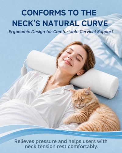 SMDR Adjustable Cervical Neck Pillow for Pain Relief Sleeping, Memory Foam Neck Roll Bolster with Air Cushion Support, Ergonomic Design for Neck and Shoulder Comfort, Washable Cover, 4.71" x 23.61"
