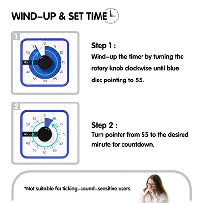 TWENTY5 SEVEN Countdown Timer 7.5 inch; 60 Minute 1 Hour Visual Timer – Classroom Teaching Tool Office Meeting, Mechanical Countdown Clock for Kids Exam Time Management Magnetic, Navy Blue - color: Navy Blue
